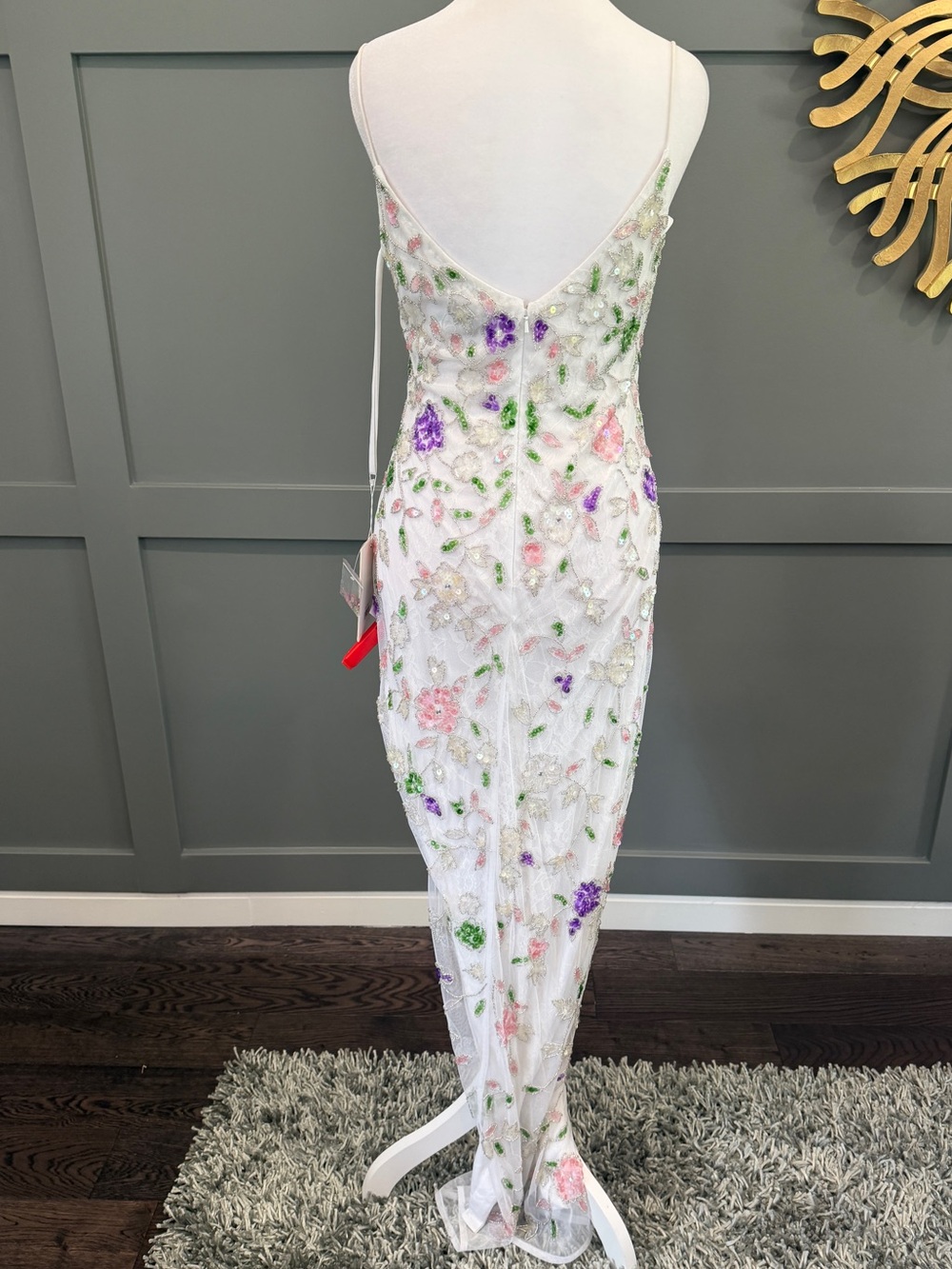 NWT Mac Duggal 10893 Floral Sequined High Slit Sleeveless Gown Size 4 - Picture 7 of 12